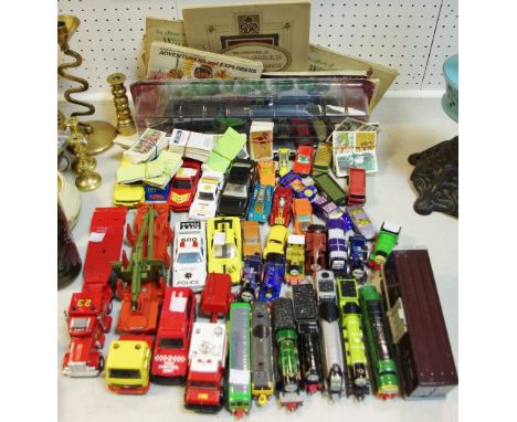 A Matchbox Super Kings Peterbilt truck and trailer; various Matchbox cars; a static model of the Mallard; various Thomas the 