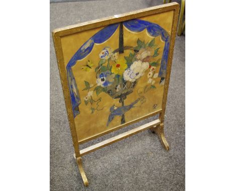 A Rowley Gallery fire screen painted by A.J.Rowley of The Rowley Gallery, Kensington, signed , early 20th century 