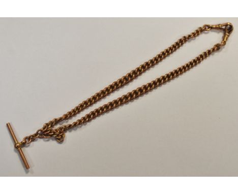 A 9ct rose gold Albert chain &amp; T-bar, each link stamped 9 &amp; 375 46.2g