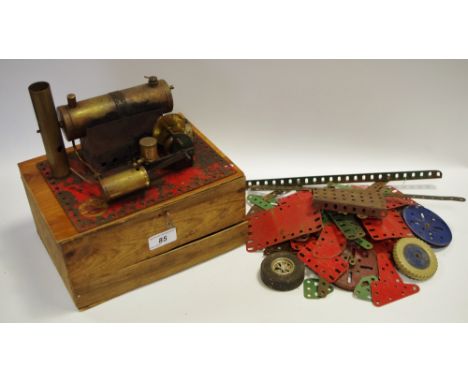 A Bowman model's static engine boxed; Meccano pieces