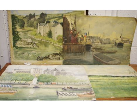 James Meo*** (mid 20th century_Garage By The Riversigned, dated 1947, watercolour, 38cm x 52cm;  others, The Thames;  etc;  a