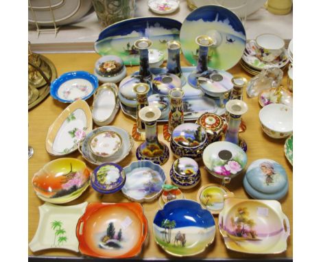 Noritake - a dressing table set, decorated with swans; others; Noritake trinket trays etc 