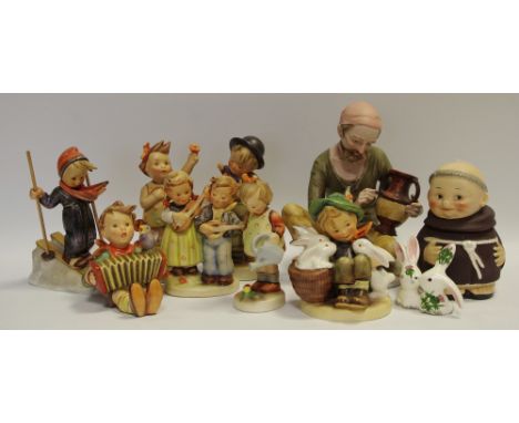 A Goebel figure, modelled by Hummell, Skier;  others, various;  a Goebel Monk etc