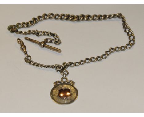 A George V silver Albert chain, the fob applied with gold coloured metal, Birmingham 1929