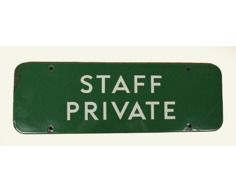 An enamel Southern Railway staff private notice sign, 15 x 46 cm