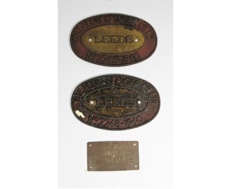 Two The Hunslet Engine Co. LTD, Leeds no.2248- 1940 engine plates together with a copper G.W.R 'Return to Laboratory Swindon'