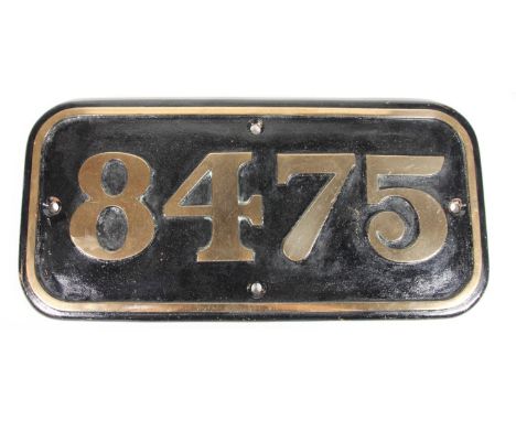 A brass cabside number plate '8475' from BR(W) 0-6-0 Pannier Tank locomotive. 30 x 64 cm Built by Yorkshire Engine Co. (Sheff