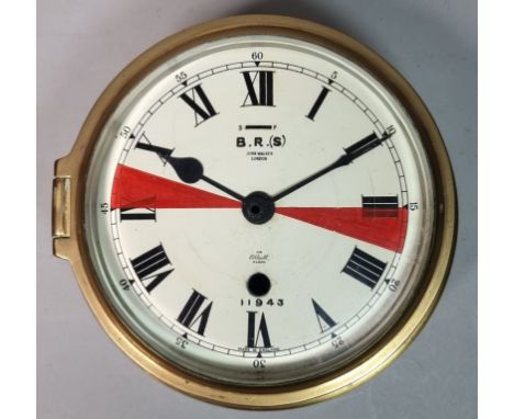 B.R.(S), an Elliott lever escapement bulkhead clock, supplied by John Walker of London, the white enamel 6" dial with Roman n