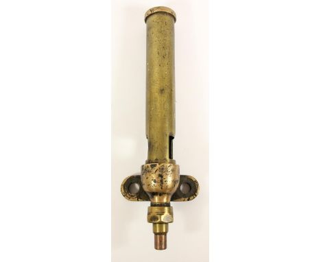 A brass L.M.S Stanier hooter type locomotive whistle, stamped L.M.S to mounting bracket, 46 cm 