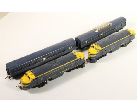 Two Tri-Ang OO diesel locomotives (R.250) together with two Vista Dome Coaches (R.132) (4) 