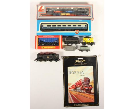 A Robert Opie Hornby Trains steel advertising sign together with a Hornby OO gauge 'Bulk Grain Hopper Wagon' (R.023), an Airf