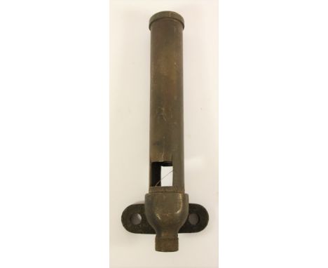 An unmarked brass Stanier hooter type locomotive whistle with mounting bracket, 46 cm 