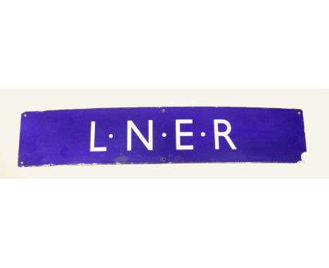 An enamel L.N.E.R notice board topper sign, 14 x 74 cm