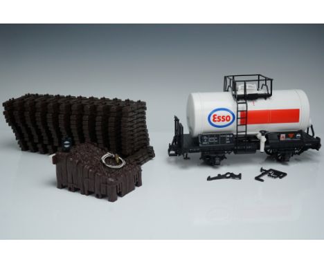 This 3-piece LGB (Lehmann Gross Bahn) G scale train lot includes a white and red Esso-branded tank car with fine platform det