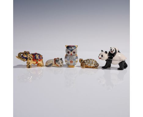 Charming 5 piece collection including four jeweled animal shaped ring or treasure boxes and one matching brooch. The group fe