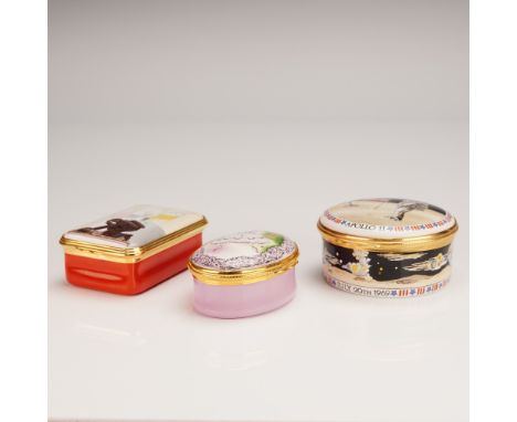 Three Halcyon Days enamel commemorative boxes - 9/11 Firefighters, Anna Pavlova and Apollo 11 all crafted in Bilston, England
