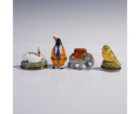 This delightful collection of four hand-painted porcelain hinged boxes showcases exceptional craftsmanship and whimsical char