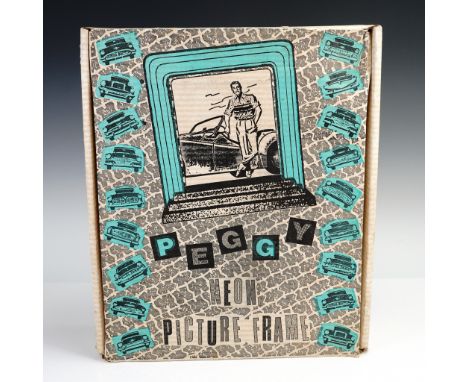 This vintage Peggy neon picture frame offers a nostalgic touch with its 1950s-style automotive border graphics and mid-centur