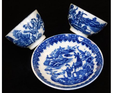 A Caughley miniature tea bowl and saucer en suite, c1780, saucer 7.5cm Dia.  There is no apparent damage or restoration upon 