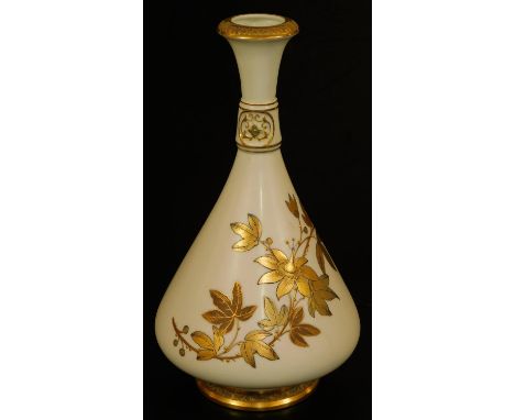 A Royal Worcester blush ivory tall vase, decorated with gilt flowers, c1895, 25cm H.  There is no apparent damage or restorat