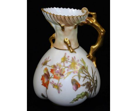 A Royal Worcester blush ivory ewer, decorated with poppies and daisies, shape code 1507,1891, 14cm H.  There is no apparent d