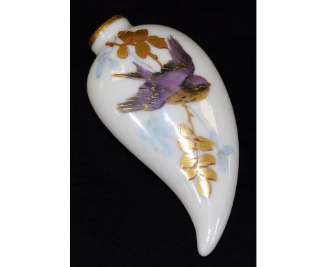 A Royal Worcester scent bottle, of tear drop form, decorated with a swallow, c1900, 8cm H.  There is no apparent damage or re