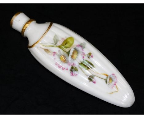 An early 20thC Royal Worcester porcelain perfume bottle, of shaped ribbed form handpainted with flowers, unsigned, printed ma