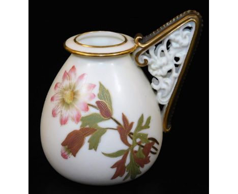 A Royal Worcester blush ivory handled vase,  decorated with flower sprays, shape code 1137, green marked lyre, c1890, 10cm H.