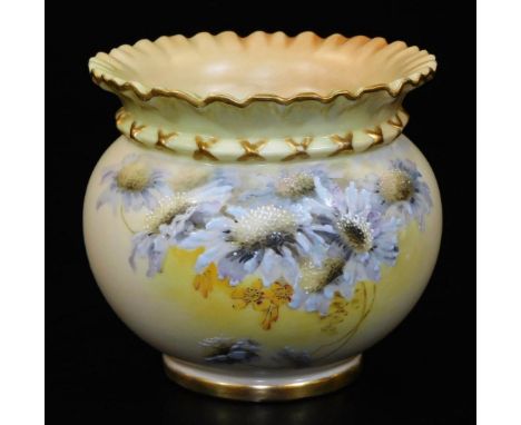 A Royal Worcester blush ivory small jardiniere ,  decorated with flower groups in grey, shape code 1651, 1894, 9cm H.  There 