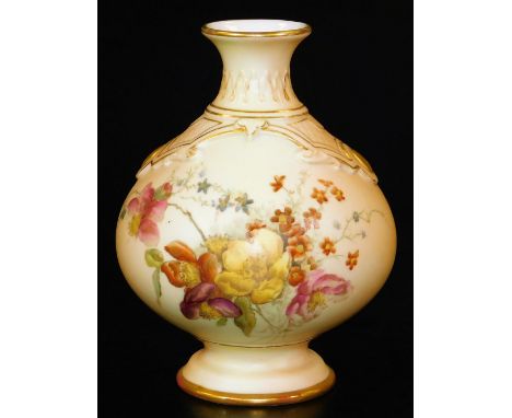 A Royal Worcester blush ivory vase, decorated with flower sprays, shape code 1734, c1895, 13cm H.  There is no apparent damag