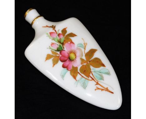 A Royal Worcester scent bottle, decorated with flower sprays, puce marked,  c1900, 9.5cm H.  There is no apparent damage or r