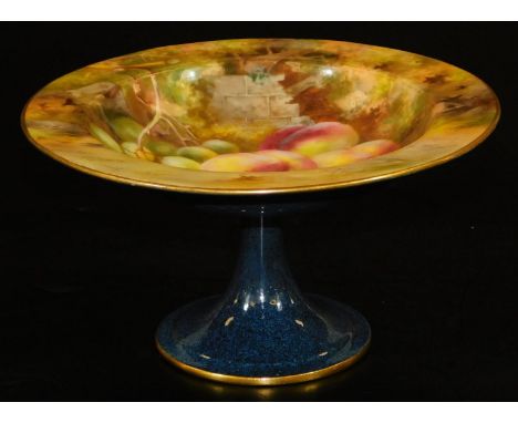 A Royal Worcester porcelain comport, by Frank Roberts, of circular form, handpainted with autumnal fruits , on inverted stem 