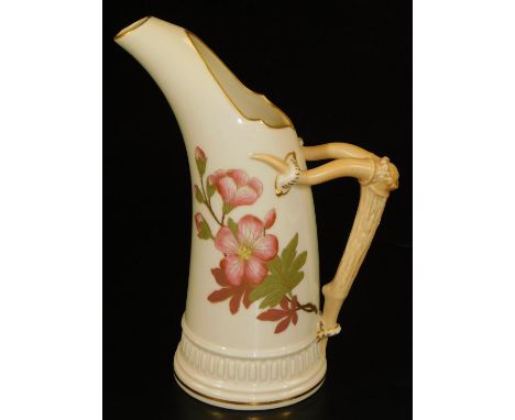 A Royal Worcester blush ivory tusk vase, decorated with flowers, shape code 1116, 1916, 21cm H.  Upon initial inspection we s