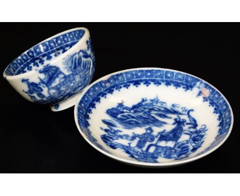 A Caughley miniature tea bowl and saucer en suite, c1780, saucer 7.5cm Dia. and a single tea bowl.  (3)  There is no apparent