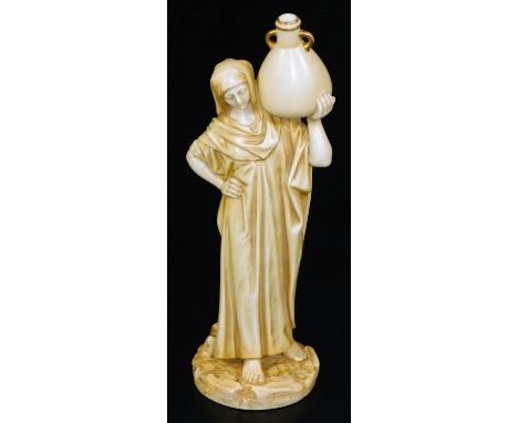 A Royal Worcester blush ivory figure, of a female water carrier, shape code 1250, c1912, 14cm H.  There is no apparent damage