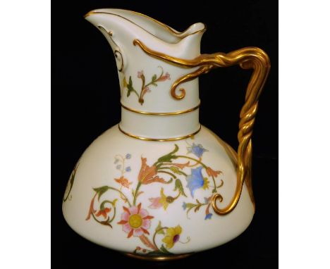 A Royal Worcester blush ivory ewer, decorated with stylized flowers, shape code 1378, c1891, 18cm H.  There is no apparent da
