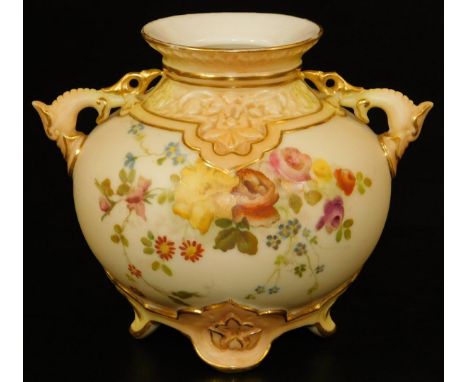 A Royal Worcester blush ivory baluster vase, decorated with flowers, shape code 1176, 1894, 9cm H.  There is no apparent dama