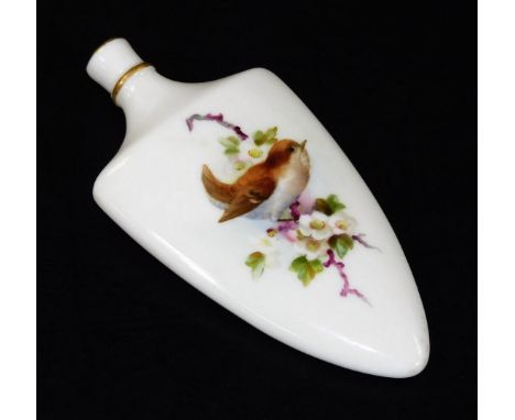 A Royal Worcester scent bottle, decorated with a wren on a apple blossom branch, green factory marked,  c1900, 9.5cm H.  Ther