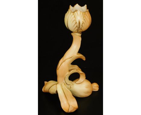 A Royal Worcester blush ivory single candle stick, shape code 1826, c1899, 15cm H.  There is no apparent damage or restoratio