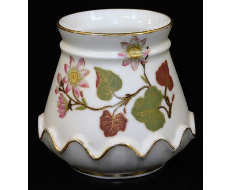 A Royal Worcester blush ivory moulded vase, decorated with flowers,  shape code 991, puce marked, c1890, 9cm H.  There is no 