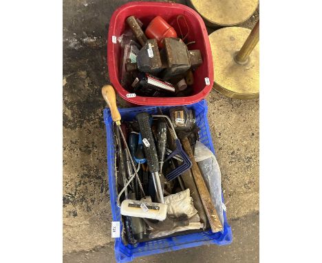 Two boxes of various tools,bench vice and other items