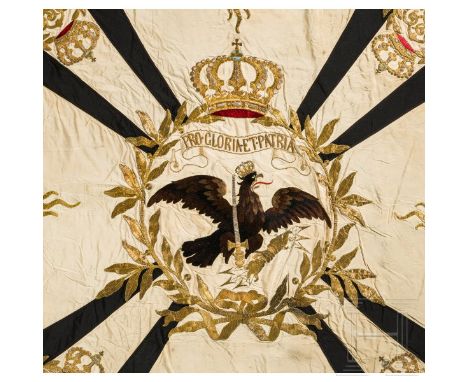 Fahnenblatt im Linienmuster 1890 eines Infanterie-Regiments mit weißen Schulterklappen Weißer und schwarzer Seidenrips, golde