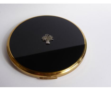 A Lady's Vintage Black Enamel and Marcasite Mirrored Compact, approx 10 cms