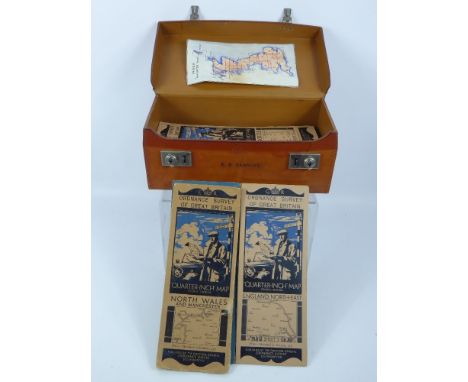 A Vintage Army and Navy Leather Case, containing miscellaneous Ordinance Survey Maps.