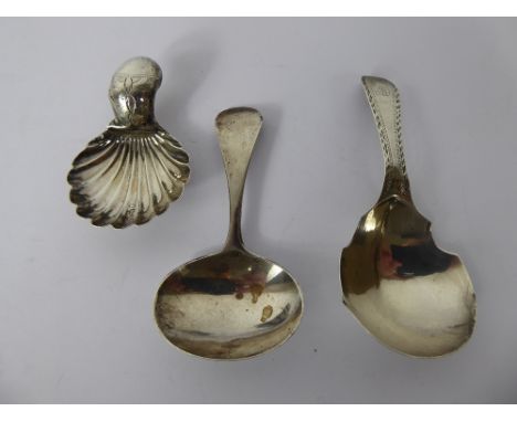 Three Georgian Silver Caddy Spoons, various hallmarks and mm marks, approx 28 gms.