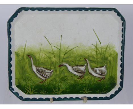 Wemyss Ware Trinket Tray, geese trio within a green border, impressed marks to back Wemyss R.H & S approx 20 x 26 cms (af)