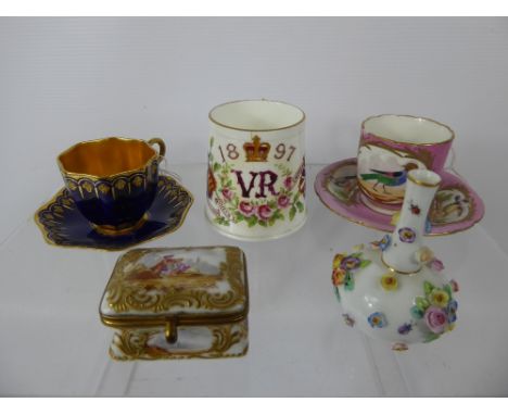 Miscellaneous Fine Porcelain, including Coalport Cup and Saucer, Meissen vase with applied flowers, Limoges cup and saucer, t