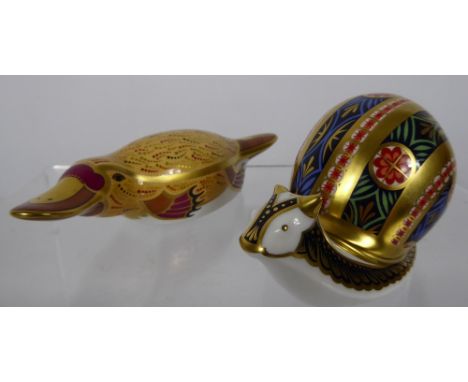 A Limited Edition Royal Crown Derby Paperweight, The Australian Collection 'Duck-billed Platypus' gold stopper together with 