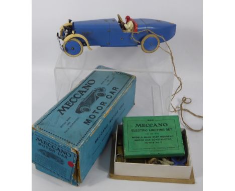 A Vintage Meccano No 2 Motor Car Constructor, assembled as a two seater sports racing car on long wheel base with tapered-tai