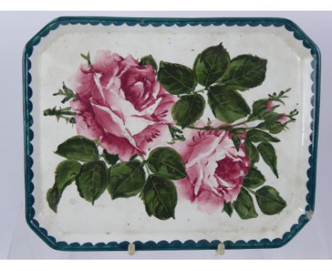 Wemyss Ware Trinket Tray and Biscuit Barrel and Cover, hand painted with rose spray, impressed marks to back Wemyss R.H & S a
